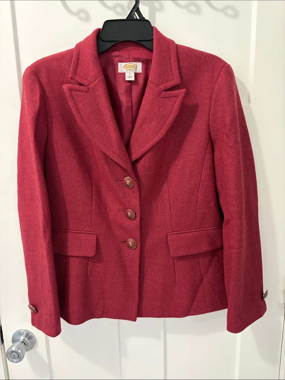 Talbots Red Women's Wool-Blend Blazer with Notch Lapel